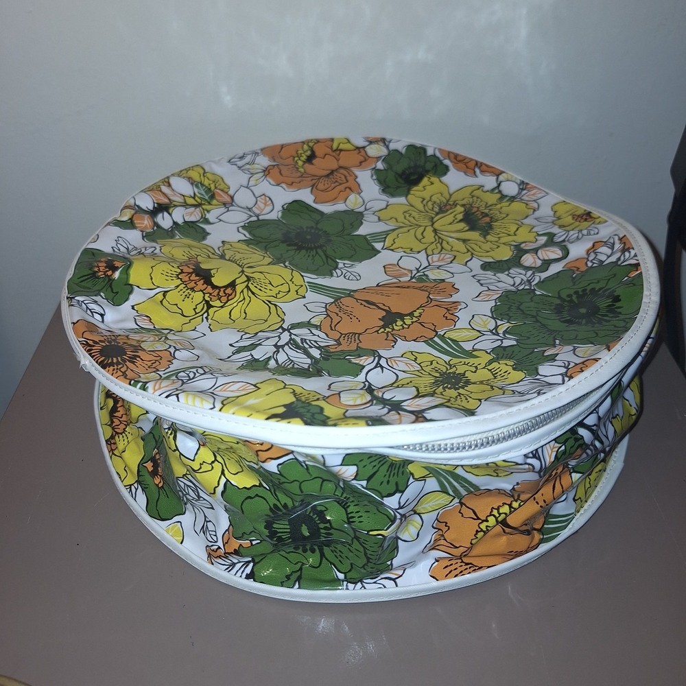 Vinyl Floral 60's 70's Dinnerware Storage Flower Power Plate Dish Bag Vintage